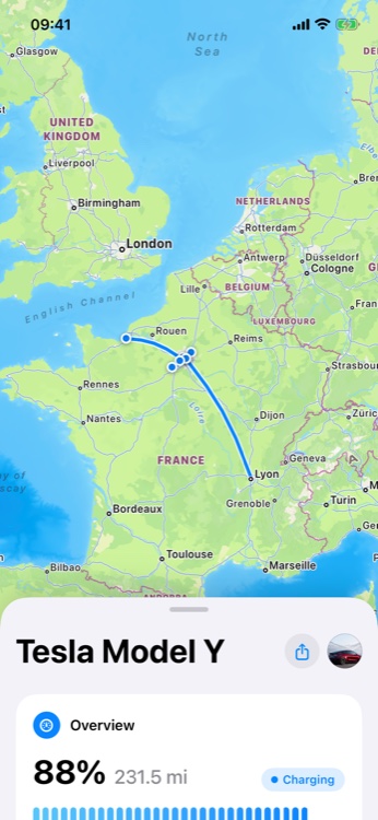 Tezi home screen: a map tracing your recent drive routes with a My Drives list